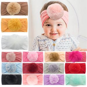 15 kleuren baby haarband accessoires peuter meisjes bont bal hoofdbanden baby's haarbal tulband nylon haarbanden M3842