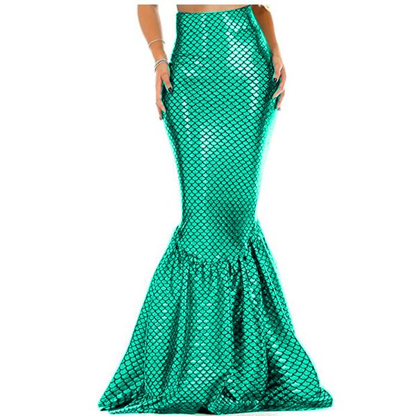 15 couleurs élégant étage longueur écailles de poisson brillant jupe femmes sirène princesse Cosplay Costume Sexy moulante queue de poisson longue jupe