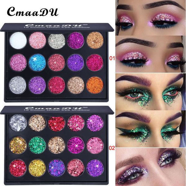 Kit de cosméticos de paleta de sombra de ojos de maquillaje de base de sombra de ojos con brillo metálico de 15 colores en 2 ediciones