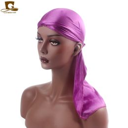 15 couleurs nouvelle mode hommes Satin Durags Bandana Turban perruques hommes soyeux Durag chapeaux bandeau Pirate chapeau cheveux accessoires