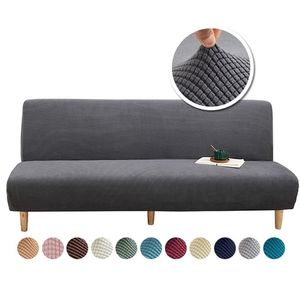 15 kleuren Polar Fleece Stof Armless Sofa Bed Cover zonder armleuning Stretch Slipcover Vouwen Meubels Decoratie Bench Covers 211116