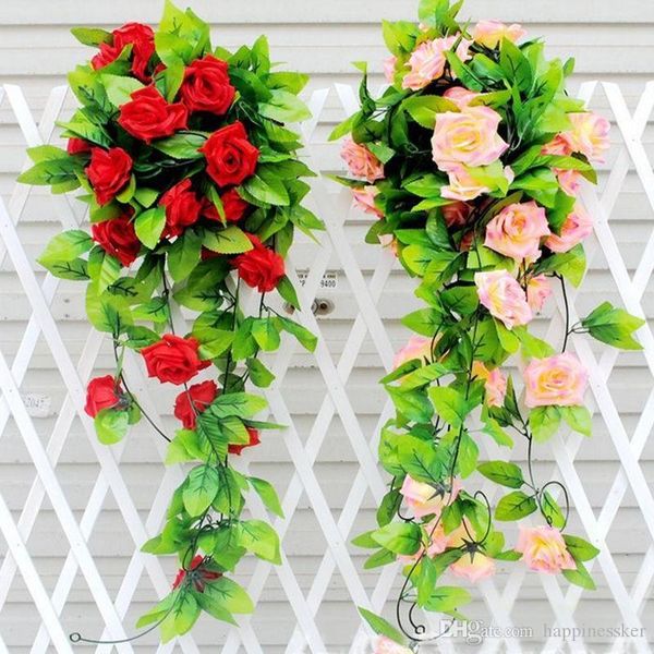 15 couleurs décoration de mariage artificielle fausse soie Rose fleur vigne suspendus guirlande de mariage décor à la maison couronnes de fleurs décoratives