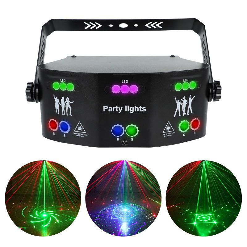 Éclairage laser à 15 yeux RVB DMX512 Lumières stroboscopiques de scène activées par le son Lumière DJ pour les fêtes disco Bar Fête Anniversaire Mariage Spectacle de vacances Décoration de projecteur de Noël