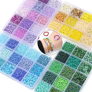 15 raster glas rocailles set doos voor armband sieraden maken bulk handwerk doe-het-zelf accessoires imitatie parel spacer kralen kits 231229