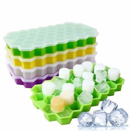 15 Grid24 Grid37Grid Silicone Ice Cube Maker Tray with Lid Mould Forms for Kitchen Whiskey Cocktail Accessory 220531