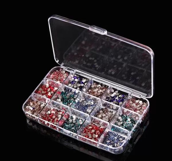 Boîte de rangement en plastique Transparent pour outils à ongles, 15 grilles, boîte de rangement pour poudre et strass, boîte de rangement pour accessoires de Nail Art