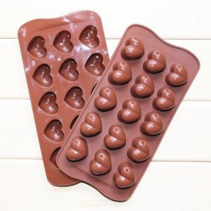Molde de chocolate con forma de corazón de 15 agujeros DIY Molde de decoración de pastel de silicona Jalea Molde para hornear hielo Regalo de amor Molde de chocolate LX3121