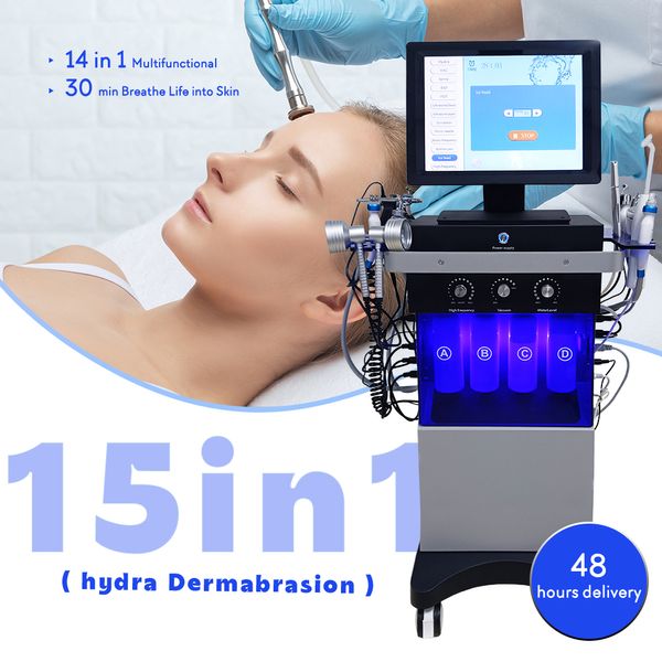 Máquina facial de microdermoabrasión de diamante 15 en 1, cuidado de la piel con oxígeno, agua de hidra, dermoabrasión acuática, equipo de SPA Peeling