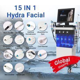 15 dans 1 Hydra Facial Machine Hydro Dermabrasion Pélélisation du visage Ultrasonic Scurpor Scurpor Oxygène Spray Skin Care Microdermabrasion