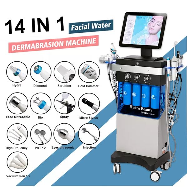 Máquina hidrafacial 15 en 1 RF Rejuvenecimiento de la piel Microdermoabrasión Hidrodermoabrasión Bio Lfting Eliminación de arrugas Equipo de spa facial Hydra