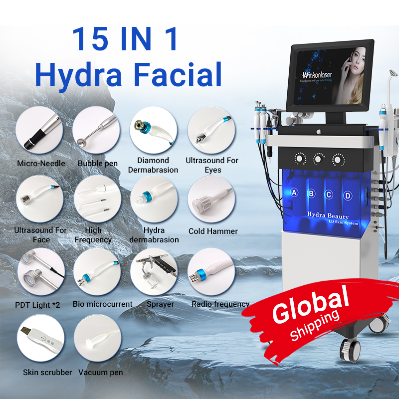 Máquina de dermoabrasão de água 15 em 1, rejuvenescimento da pele, microdermoabrasão, remoção de rugas, hidra spa