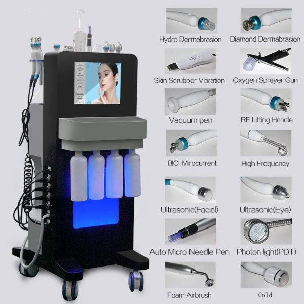 Máquina facial de dermoabrasión por hidra 15 en 1 Dermoabrasión de diamante Cuidado de la piel Limpieza ultrasónica facial Rejuvenecimiento Eliminar espinillas Máquina de microdermoabrasión por hidra