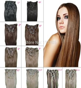 15 inch 8 stuksset rechte clip in natuurlijke human hair extensions blond bruin 85 gramset clip ins 80326294637392