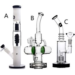 Melkachtige Spiraal Grace Glazen Bong Waterpijpen Bubbler met Band Honingraat Dab Rigs Dikke Percolator Freezable Coil Condensator Waterleidingen Diffuser Steel Roken Shisha