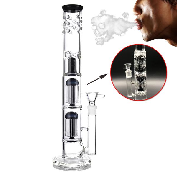 Bong de vidrio para fumar de 15 pulgadas Bongs de percolado Bong para fumar Pipa de agua de cachimba pesada con colector de hielo con recipiente de 18 mm