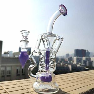 Kleurrijke Bong Double Recycler Dab Rigs Turbine Perc Oil Rig Fab Ei Glazen Bongs Gebogen Waterpijpen Unieke Pijp Wiith Bowl HR319