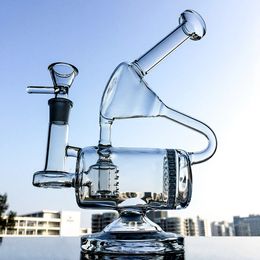 Unieke Glazen Bong Clear Recycler Oil Dab Rigs en Inline Perc Percolator Bongs 14mm Joint Bongs Waterpijpen Met Kom