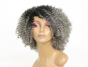 15 pouces Afro Kinky Curly Synthétique Perruque Side Apart Pelucas Simulation Perruques de Cheveux Humains Couleur Grise perruques de cheveux humains MS97227632