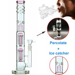 15 pulgadas Bongs de vidrio grandes Cachimbas Vaso de precipitados Bong dab rig catcher Espesor Percolador doble Bong de vidrio Reciclador Fumar Pipas de agua pesadas con tazón de articulación macho de 18 mm Bong