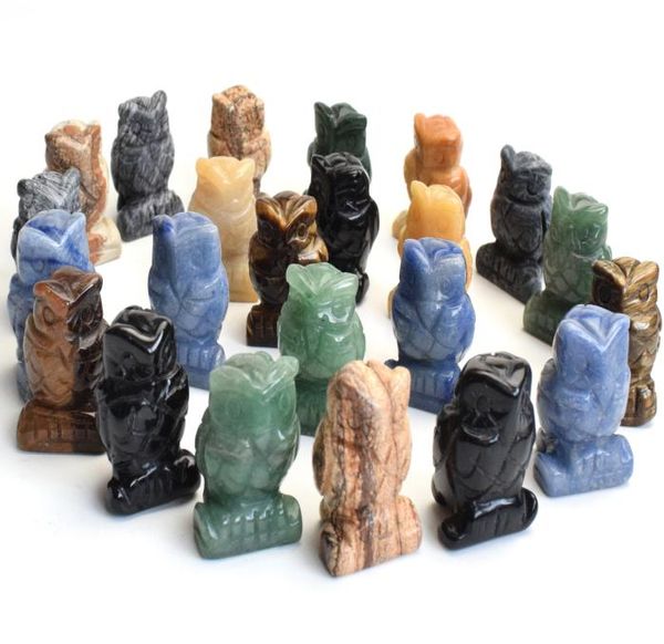 15 pouces de hauteur petite taille chakra naturel quartz obsidienne oeil de tigre pierre sculptée cristal Reiki guérison hibou figurine animale 1pcs3894237