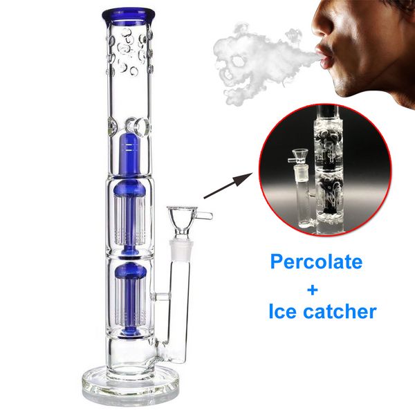 15 pouces fumer des bangs en verre lourd narguilés bécher bang dab rig receveur double percolateur bang en verre recycleur conduites d'eau avec 18 mm mâle bol bol bang