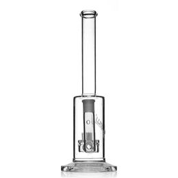 Bong à narguilé en verre à tube droit JM Flow de 15 pouces - Percolateur d'arbre, joint femelle de 18 mm, logo de couleur blanche