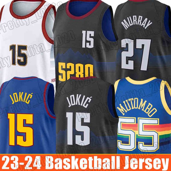 15 Jokic Basketball Jersey 27 Nikola Jamal Murray Cousu Denvers Nugget Dikembe Mutombo Michael Porter Jr. Carmelo Anthony 55 1 Maillots pour hommes