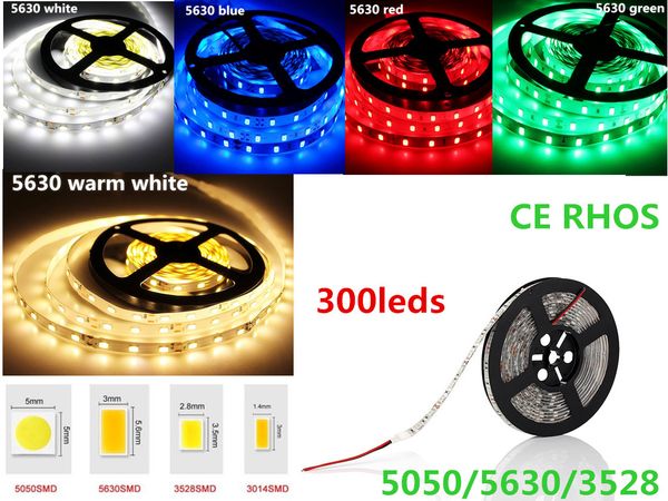 300Leds 5050 3528 5630 Bandes Lumière Chaud Blanc Pur Rouge Vert RVB Flexible 5M Rouleau 12V extérieur intérieur led Ruban