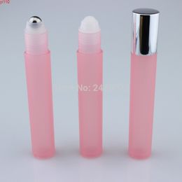 Botellas recargables de alta calidad de 15 ml con bolas de rodillo de acero inoxidable, juego de 10 para aceites esenciales, perfumes (rosa)