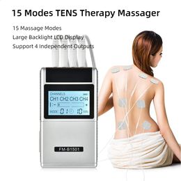 15 Modi Tens Therapy Massager 4 Output Electric EMS Nerve Spierstimulator Body massage Device Back Neck voet Been Pijn verlichting 240426