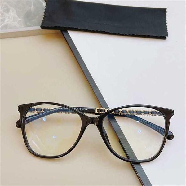 15% de descuento en gafas de sol Nuevas gafas con fragancia pequeña de alta calidad CH3408 Cadena de tejido de piel de cordero negra Anti azul para gafas de miopía ultraligeras para mujer