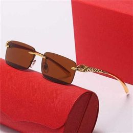 15% de réduction Lunettes de soleil Nouvelle tête de léopard pour hommes, petite boîte sans cadre, jambes de peinture, lunettes de soleil de rue personnaliséesKajia New