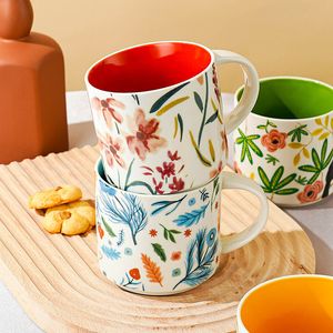 15 oz keramische theekop koffiemok voor kantoor en thuishand geschilderd met handgrepen vintage bloembloesem mok voor vriend geschenken