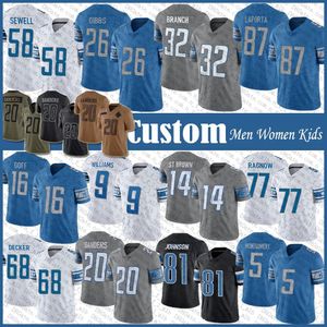 Amon Ra St Brown Sam LaPorta camiseta de fútbol David Montgomery Jared Goff Jahmyr Gibbs Brian Branch Jameson Williams Penei Sewell Taylor Decker Jack Fox Alex Anzalone