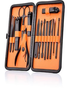 15 PCS Noir en acier inoxydable Clipper coupeur coupe-oreille Pick Picking Kit de toilette Pédicure Toe Tools Nail Set With Case6092110