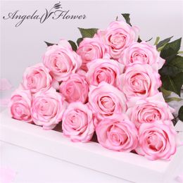 Decoratieve bloemen kransen 15 pc's/lot Silk real touch roze kunstmatige prachtige bloem bruiloft nep voor huisfeestje decor valentijnscadeau