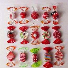 15 PCs Murano handgefertigtes rotes Glas Süßigkeiten Pop Art Weihnachten Ornament Anhänger Tischdekorationstabelle Tischbevorzugungen Party Gefälligkeiten 201203279e