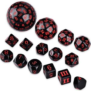 Lot de 15 dés polyédriques noirs opaques pour DND DCC RPG D3 D4 D5 D6 D7 D8 D10 D% D12 D16 D20 D24 D30 D60 D100 220115