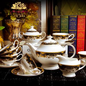 Service à thé en céramique de style européen, 15 pièces, en porcelaine d'os, tasse à café de l'après-midi anglais
