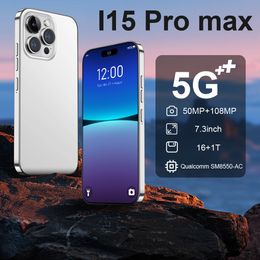 15 Pro Max Show 5G Mobilephone 6 + 128 Go Rom Phone 6,8 pouces Caméra protable Bluetooth Wifi WCDMA MOBIEPHEPHE avec boîte