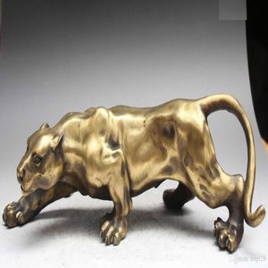 Estatua carnívora de guepardo, Pantera leopardo feroz, bronce puro, 15, 259U