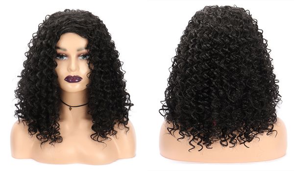 Pelucas de cabello ondulado rizado rizado negro largo sexy para mujer de 15 