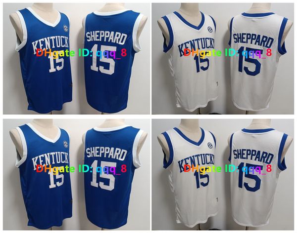 15 Reed Sheppard Kentucky Wildcats Maillot de basket-ball cousu blanc bleu taille S-3XL