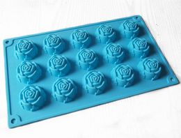 15 rose bloem chocolade cakevorm flexibele siliconen zeep mal voor handgemaakte zeep kaars snoep bakvormen bakvormen keuken gereedschap ijs mallen