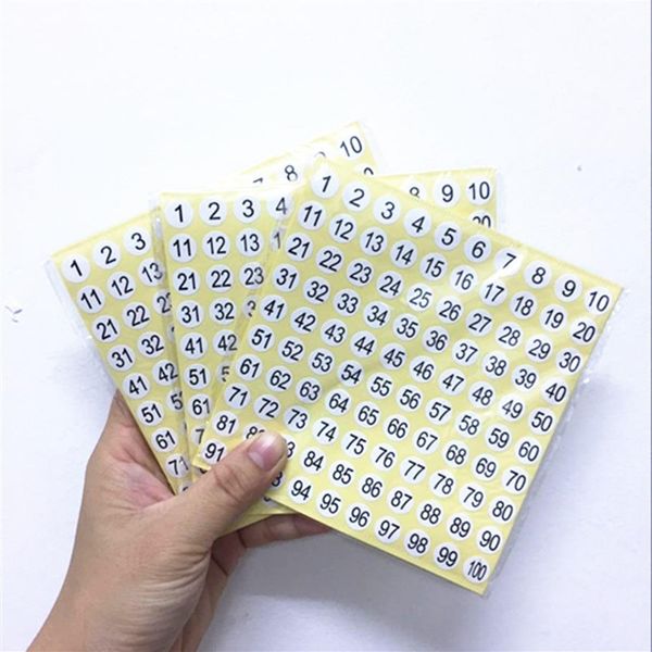 Paquete de 15 hojas de 1 cm de pegatinas de números redondos de 1 a 100 cada paquete de papel etiqueta adhesiva autoadhesiva impresa SIN pegatina shippin2685