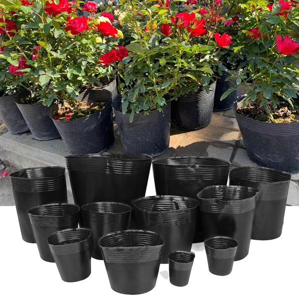 15 tailles PE Sac de plantation en plastique Pots de pépinière noirs avec évents adaptés à un petit grand jardin Fleur Fruit Cultivation de légumes