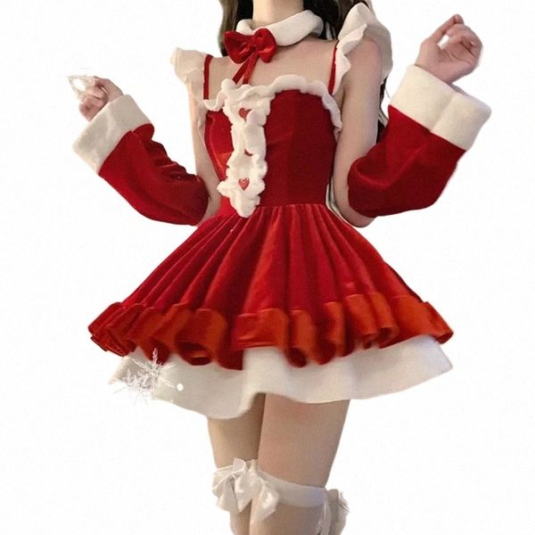 15 disfraces de Navidad de estilo Lolita Maid Red Dr mujeres suave Veet Bunny lencería Navidad rojo Santa Claus Cosplay trajes de fiesta w7sQ #
