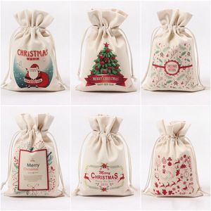 15 style cadeau de Noël cordon sac coton tissu Bundle poche imprimé toile Xmas cordon sac cadeau de Noël pour enfants sac T9I00578