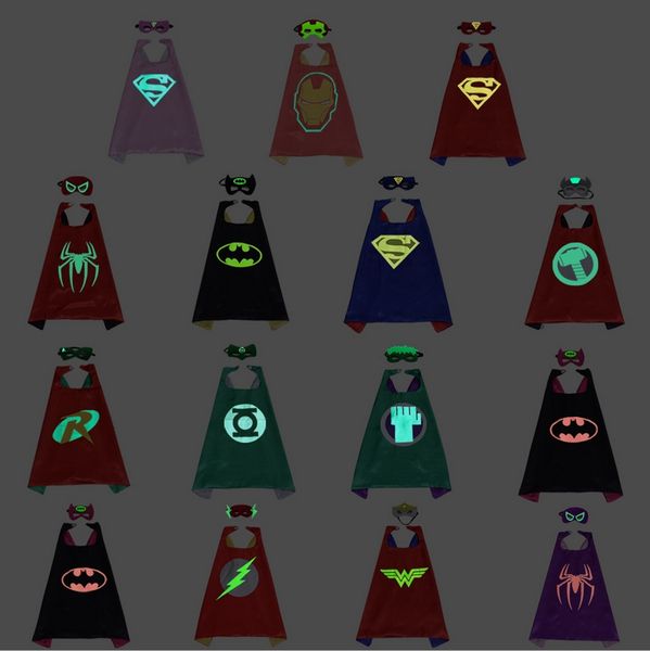 Costumes de thème de dessin animé lumineux de 15 styles, masque de cape de Cosplay pour enfants, mascarade phosphorescente, jouets de Super héros pour enfants, cadeaux de fête, habillage