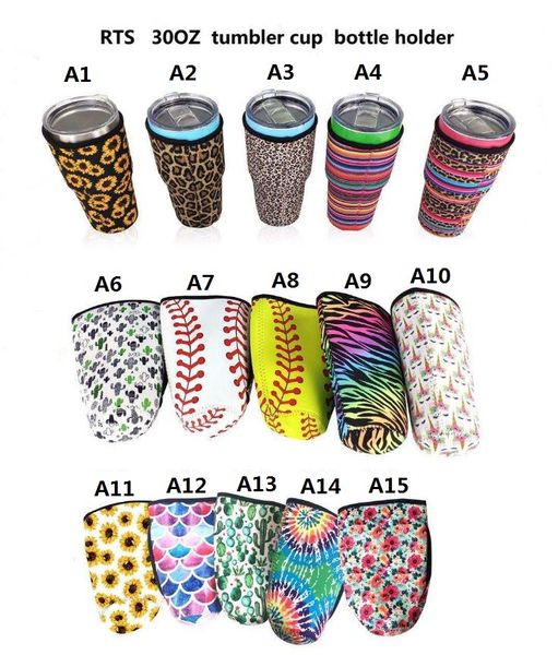 15 Style Réutilisable Personnalisable 30oz Tumbler Holder Cover Sacs Iced Coffee Cup Sleeve Néoprène Isolé Manches Tasses Tasses Couverture De Bouteille D'eau